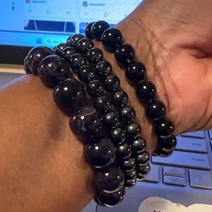 Black Beaded Bracelets Set Stretchable